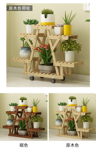 Anti-corrosion Wood Flower Stand Rack Floor Flower Shelf Indoor and Outdoor Solid Wood Living Room Balcony Meat Rack