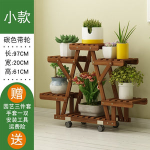 Anti-corrosion Wood Flower Stand Rack Floor Flower Shelf Indoor and Outdoor Solid Wood Living Room Balcony Meat Rack