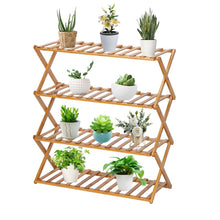 Load image into Gallery viewer, 100% Bamboo Flower Stand 4-Layer Stock Rack Foldable Balcony Plant Frame Office Living Room Garden Decoration Natural[US-Stock]
