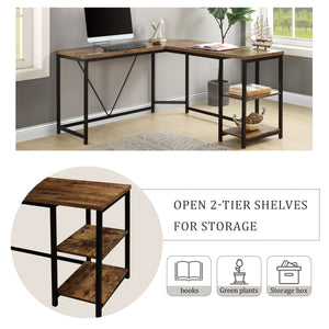 59.1 Inch L-Shaped Computer Desk Corner Desk Writing Study Workstation Simple Assembly Metal Industrial Design Rustic Brown