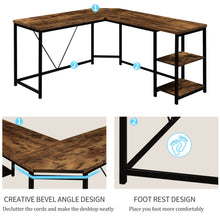 Load image into Gallery viewer, 59.1 Inch L-Shaped Computer Desk Corner Desk Writing Study Workstation Simple Assembly Metal Industrial Design Rustic Brown
