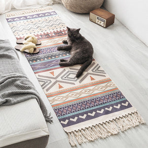 Tassel Anti-slip Bedside Carpet Rectangle Mat Nordic Couch Cotton Linen Woven Floor Mats Rug Boho Household Bedroom Room#G30