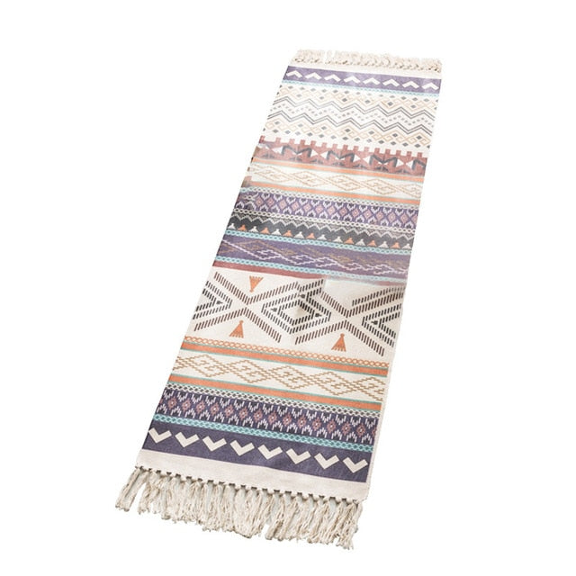 Tassel Anti-slip Bedside Carpet Rectangle Mat Nordic Couch Cotton Linen Woven Floor Mats Rug Boho Household Bedroom Room#G30