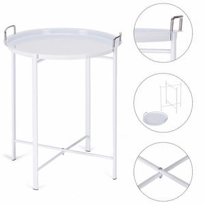 Metal Tray Table Round End Table Sofa Side Table Living Room Bedroom White Home Furniture HW58502WH